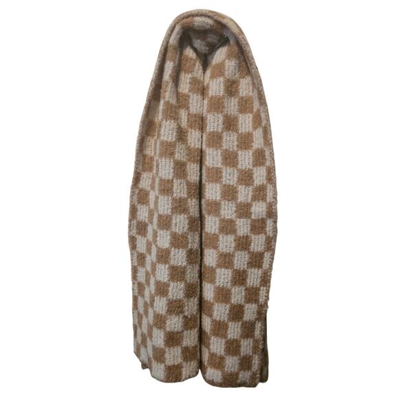 Free People Checkered Knit Tote Bag Cream Beige Lined W/ Scarf Matching Set - Picture 9 of 9